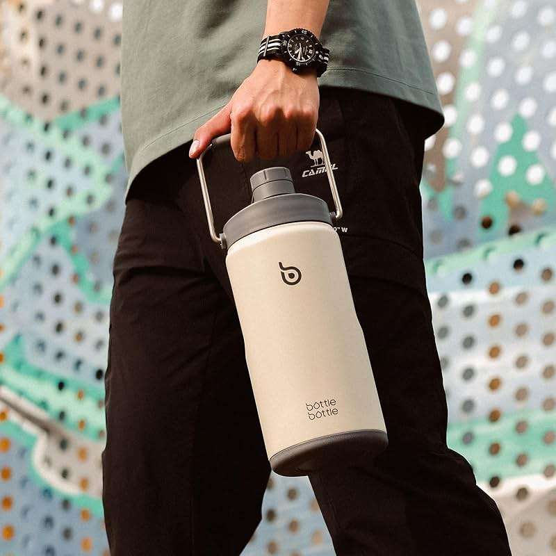 BOTTLE BOTTLE Insulated Water Bottle 64 oz with Straw and Dual-use Lid Half Gallon Water Jug Vacuum Stainless Steel for Workout Sports Insulated Beer Growler with Handle and Pills Holder Gray - Image 2