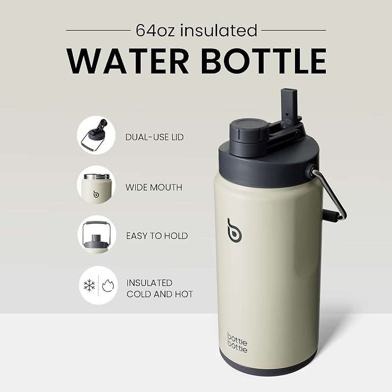 BOTTLE BOTTLE Insulated Water Bottle 64 oz with Straw and Dual-use Lid Half Gallon Water Jug Vacuum Stainless Steel for Workout Sports Insulated Beer Growler with Handle and Pills Holder Gray - Image 4