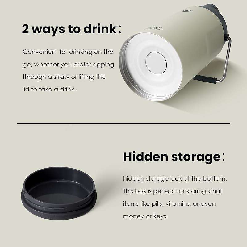 BOTTLE BOTTLE Insulated Water Bottle 64 oz with Straw and Dual-use Lid Half Gallon Water Jug Vacuum Stainless Steel for Workout Sports Insulated Beer Growler with Handle and Pills Holder Gray - Image 5