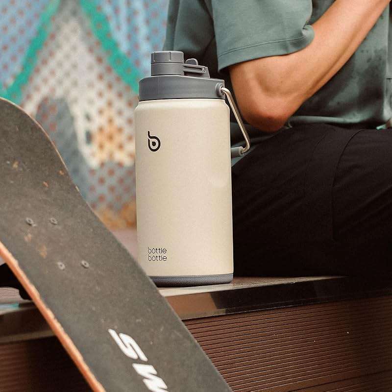 BOTTLE BOTTLE Insulated Water Bottle 64 oz with Straw and Dual-use Lid Half Gallon Water Jug Vacuum Stainless Steel for Workout Sports Insulated Beer Growler with Handle and Pills Holder Gray - Image 7