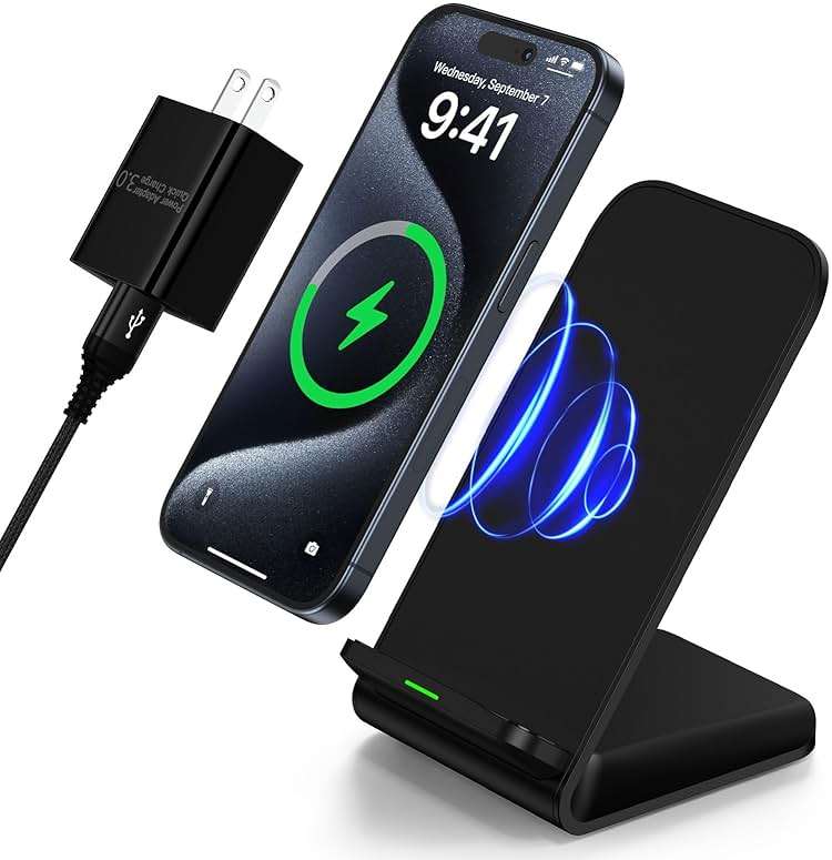 Samsung Wireless Charger Fast Charging Stand Desk Phone Charger Stand Android Charging Station for Samsung Galaxy S24 Ultra S24+ S24 S23 FE S22 S21 S20 S10 S9 S8,iPhone 15 Pro Max Plus 14 with Adapter - Image 1