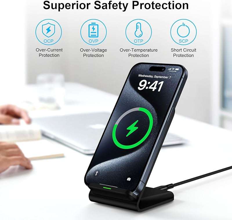 Samsung Wireless Charger Fast Charging Stand Desk Phone Charger Stand Android Charging Station for Samsung Galaxy S24 Ultra S24+ S24 S23 FE S22 S21 S20 S10 S9 S8,iPhone 15 Pro Max Plus 14 with Adapter - Image 5