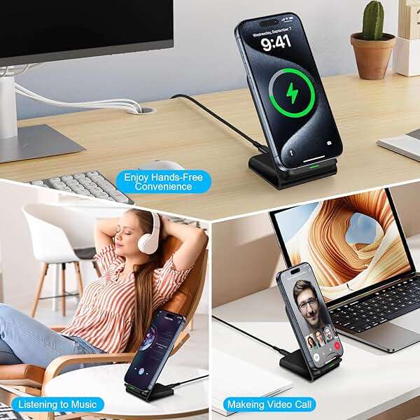 Samsung Wireless Charger Fast Charging Stand Desk Phone Charger Stand Android Charging Station for Samsung Galaxy S24 Ultra S24+ S24 S23 FE S22 S21 S20 S10 S9 S8,iPhone 15 Pro Max Plus 14 with Adapter - Image 6