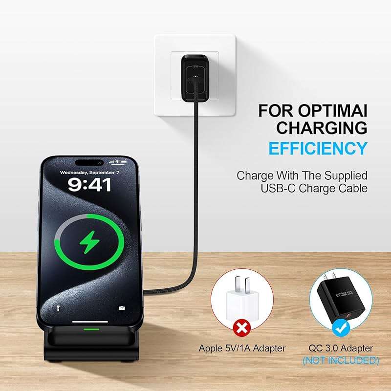 Samsung Wireless Charger Fast Charging Stand Desk Phone Charger Stand Android Charging Station for Samsung Galaxy S24 Ultra S24+ S24 S23 FE S22 S21 S20 S10 S9 S8,iPhone 15 Pro Max Plus 14 with Adapter - Image 7