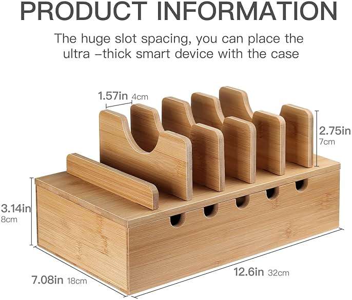 MINCORD Bamboo Charging Station for Multiple Devices, Cell Phone Docking Charging Station Organizer, Nightstand Bedside Desk Device Charger Organizer for Laptop, Tablets and iPads - Image 4