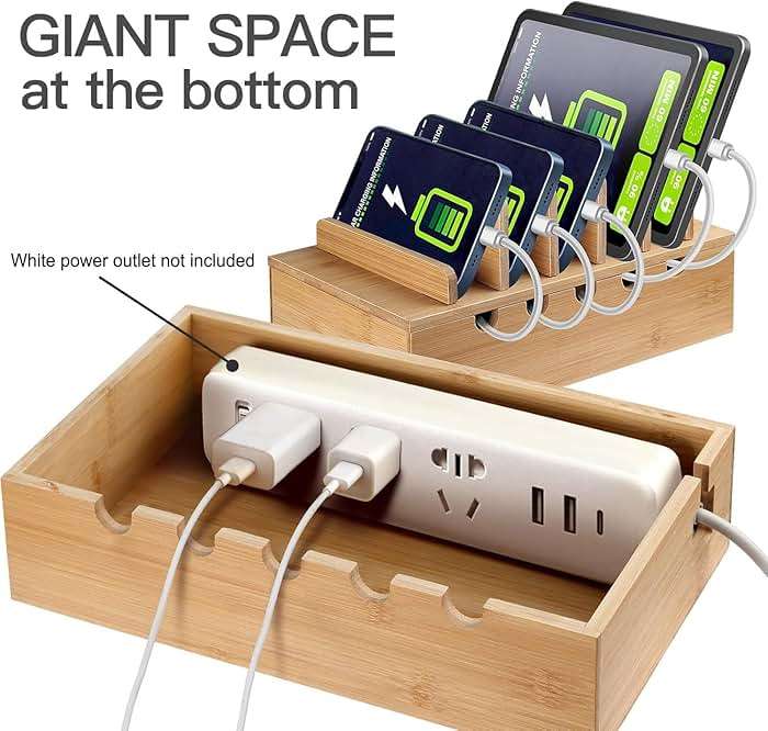 MINCORD Bamboo Charging Station for Multiple Devices, Cell Phone Docking Charging Station Organizer, Nightstand Bedside Desk Device Charger Organizer for Laptop, Tablets and iPads - Image 5