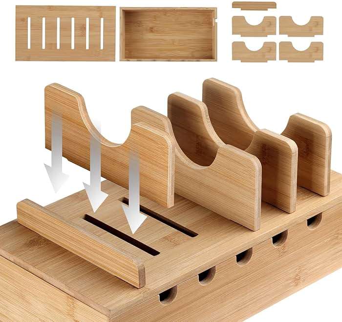 MINCORD Bamboo Charging Station for Multiple Devices, Cell Phone Docking Charging Station Organizer, Nightstand Bedside Desk Device Charger Organizer for Laptop, Tablets and iPads - Image 6