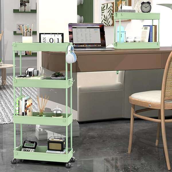 SPACEKEEPER Slim Rolling Storage Cart 4 Tier Bathroom Organizer Utility Cart Mobile Shelving Unit Tower Rack for Kitchen, Laundry Room, Bathroom, Narrow Places, Green - Image 4