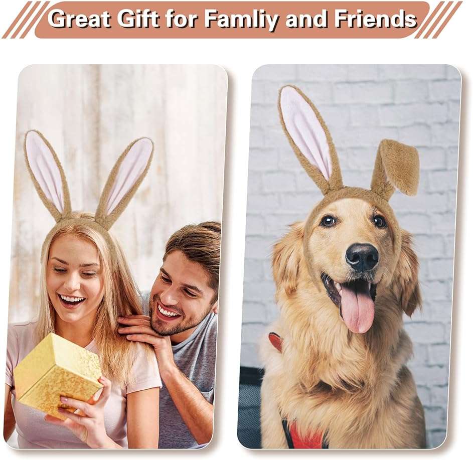 Beviliu Bunny Ears Headband Easter, Rabbit Ear Animal Hairband for Adult, Fluffy Headwear Brown for Halloween Christmas Costume Theme Cosplay Party Birthday - Image 3