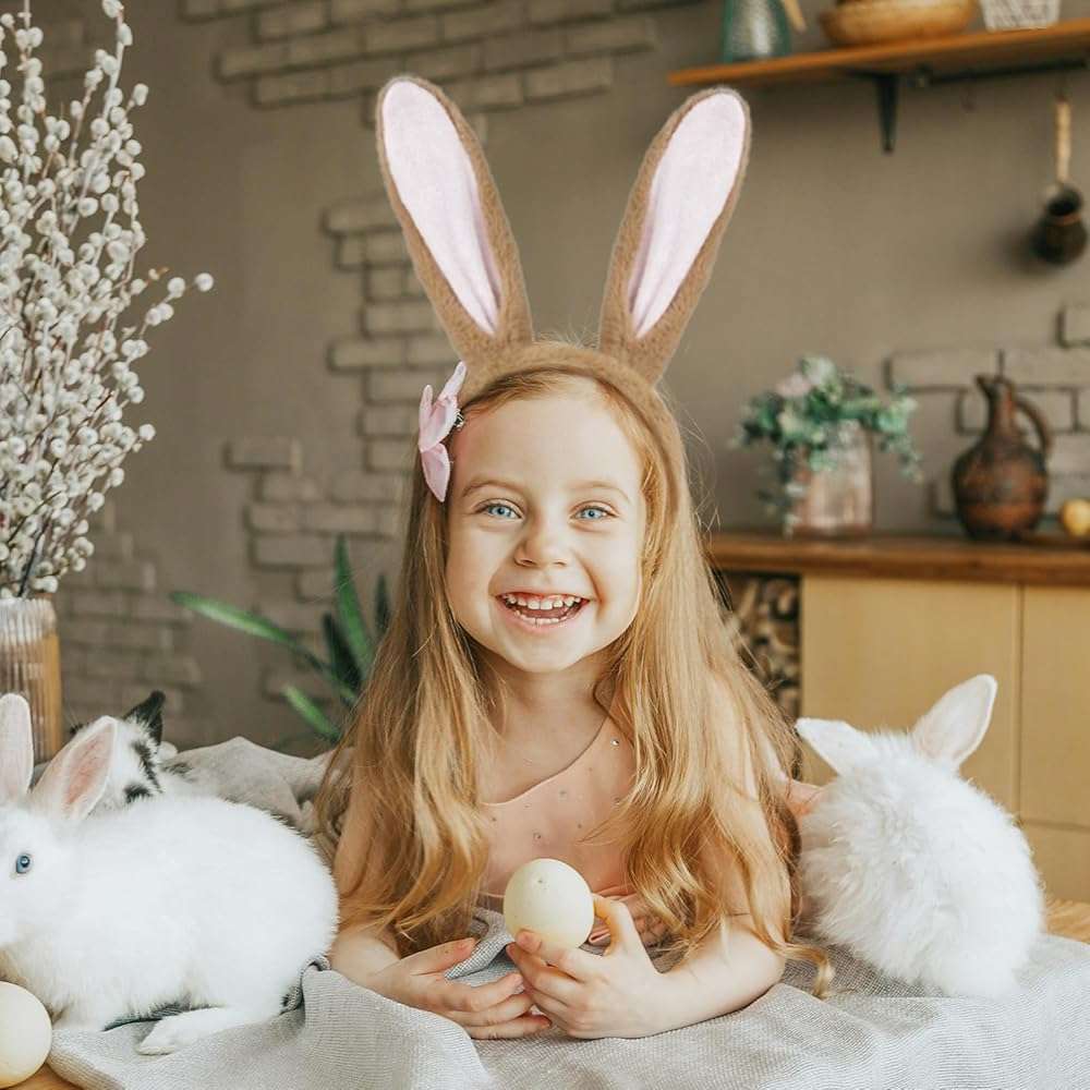 Beviliu Bunny Ears Headband Easter, Rabbit Ear Animal Hairband for Adult, Fluffy Headwear Brown for Halloween Christmas Costume Theme Cosplay Party Birthday - Image 5