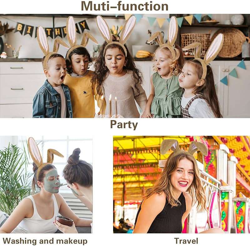 Beviliu Bunny Ears Headband Easter, Rabbit Ear Animal Hairband for Adult, Fluffy Headwear Brown for Halloween Christmas Costume Theme Cosplay Party Birthday - Image 6