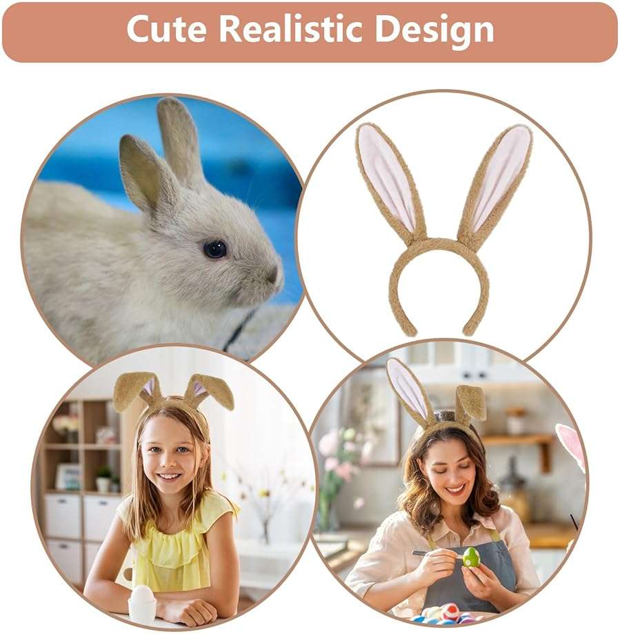 Beviliu Bunny Ears Headband Easter, Rabbit Ear Animal Hairband for Adult, Fluffy Headwear Brown for Halloween Christmas Costume Theme Cosplay Party Birthday - Image 7