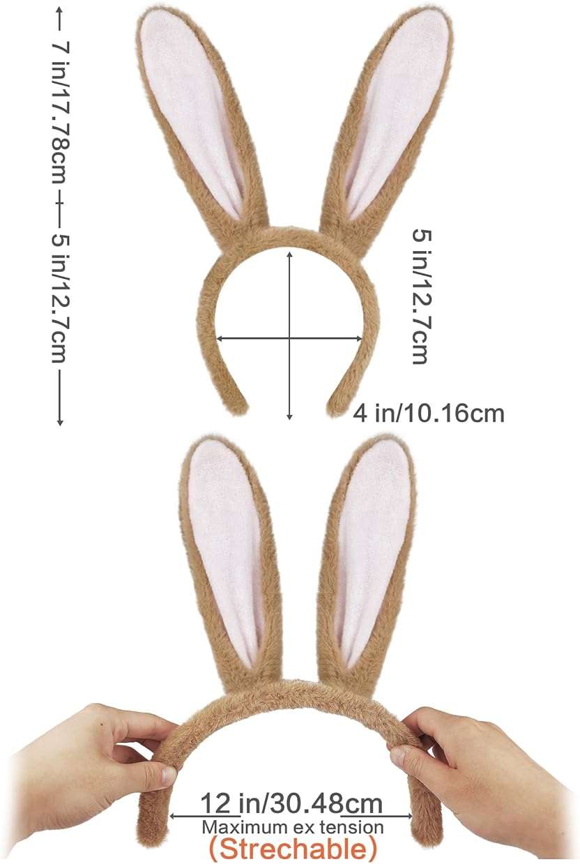 Beviliu Bunny Ears Headband Easter, Rabbit Ear Animal Hairband for Adult, Fluffy Headwear Brown for Halloween Christmas Costume Theme Cosplay Party Birthday - Image 9