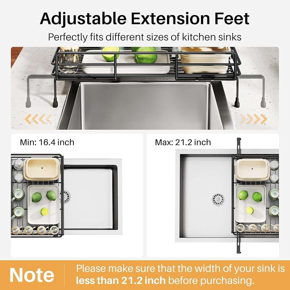 SNTD Dish Drying Rack - Extendable Dish Rack, Large Sink Drying Dish Drainer for Kitchen Counter, Stainless Steel Dish Strainer with Utensil Holder (Black) - Image 7