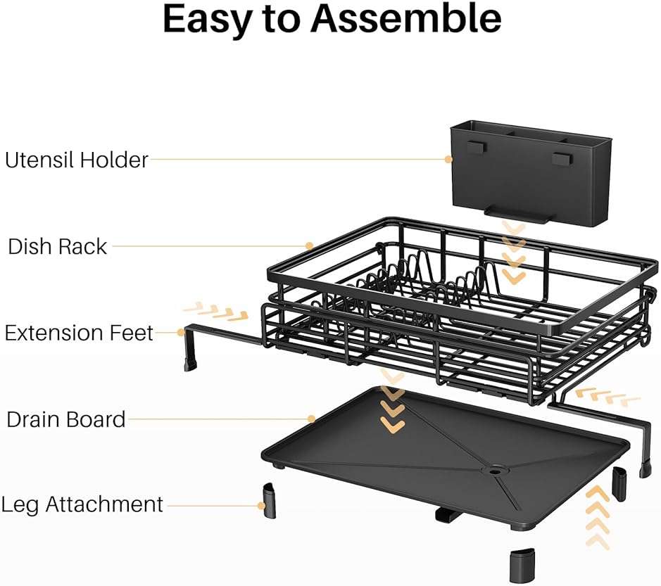 SNTD Dish Drying Rack - Extendable Dish Rack, Large Sink Drying Dish Drainer for Kitchen Counter, Stainless Steel Dish Strainer with Utensil Holder (Black) - Image 8