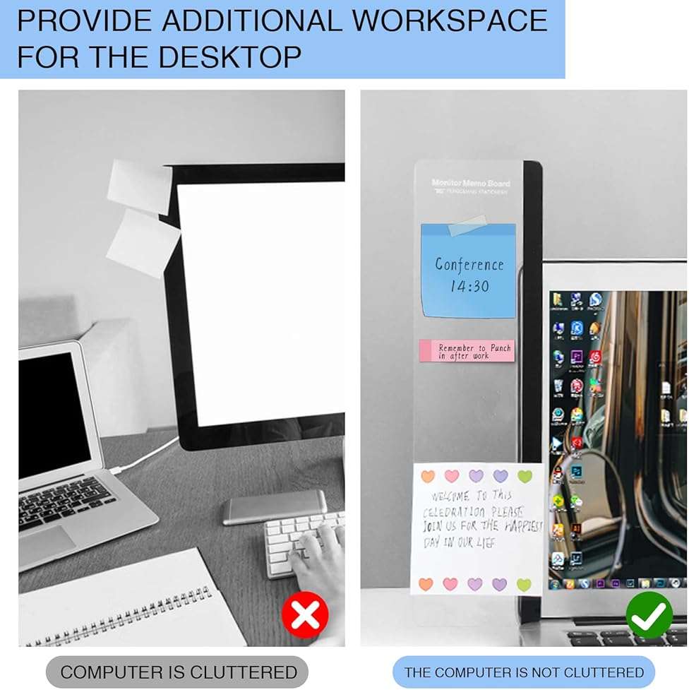 Office Desk Accessories 2pcs Multifunction Computer Monitor Memo Board - Office Supplies for Women Men Computer Sticky Note Holder Home Decor (Smooth Monitor Memo Board) - Image 6