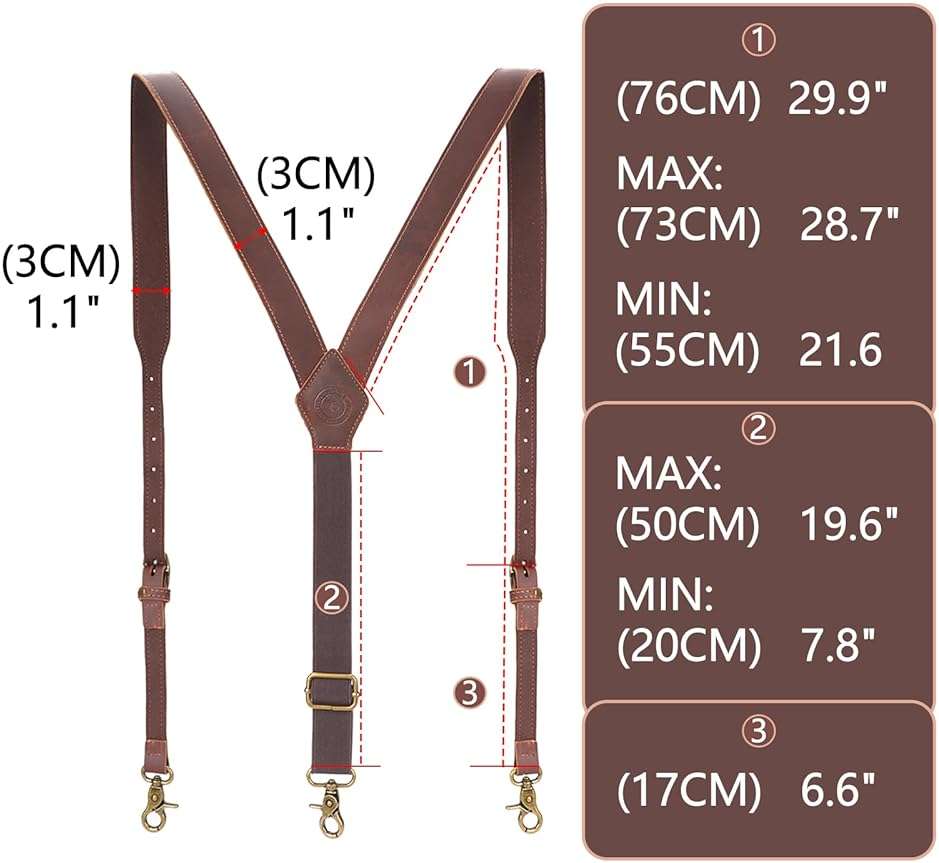 Tourbon Genuine Leather Suspenders for Men Heavy Duty Y Back Design Adjustable Straps with 3 Metal Snap Hooks, Brown - Image 5