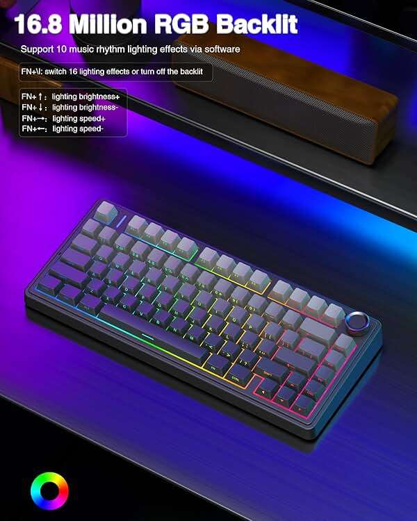 AULA F75 Pro Wireless Mechanical Keyboard,75% Hot Swappable Custom Keyboard with Knob,RGB Backlit,Pre-lubed Reaper Switches,Side Printed PBT Keycaps,2.4GHz/USB-C/BT5.0 Mechanical Gaming Keyboards - Image 6