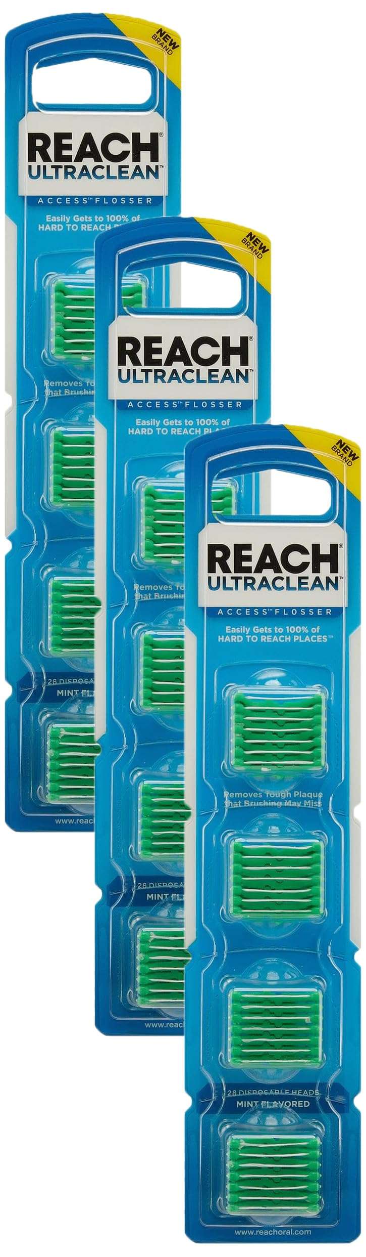 REACH® Listerine Ultraclean Access Flosser Refill Heads | Dental Flossers | Refillable Flosser | Effective Plaque Removal | Mint Flavored | 28 ct, 3 Pack, Package May Vary - Image 1