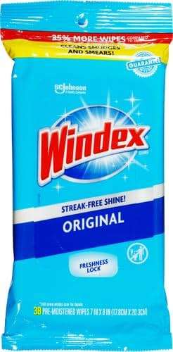 Windex Wipes Glass Cleaning, Pre-Moistened Glass and Surface Wipes to Clean Home Surfaces, Household Essentials, Original Scent, 38 Count (Pack of 2) - Image 2