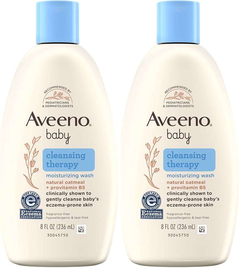 Aveeno Baby Cleansing Therapy Moisturizing Baby Body Wash with Natural Oatmeal & ProVitamin B5, Gentle Tear-Free Baby-Bath Wash for Sensitive & Eczema-Prone Skin, Hypoallergenic, 8 oz (Pack of 2) - Image 1