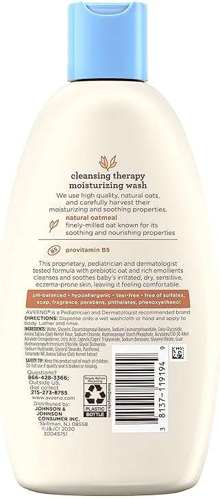 Aveeno Baby Cleansing Therapy Moisturizing Baby Body Wash with Natural Oatmeal & ProVitamin B5, Gentle Tear-Free Baby-Bath Wash for Sensitive & Eczema-Prone Skin, Hypoallergenic, 8 oz (Pack of 2) - Image 9