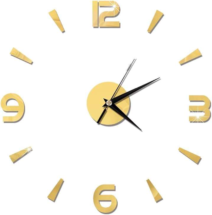 Pwshymi Mirror Wall Clock, 3D Frameless Wall Clock Stickers, 1mm Acrylic Mirror Watch Decor DIY Wall Modern for Home Office Living Room Decor DIY Clock Frameless Wall Clock (Gold) - Image 1