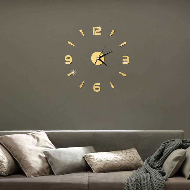 Pwshymi Mirror Wall Clock, 3D Frameless Wall Clock Stickers, 1mm Acrylic Mirror Watch Decor DIY Wall Modern for Home Office Living Room Decor DIY Clock Frameless Wall Clock (Gold) - Image 2