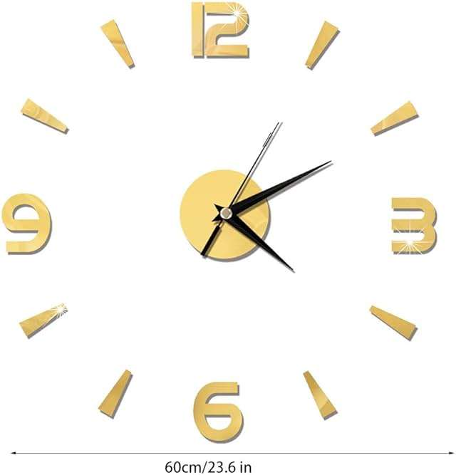 Pwshymi Mirror Wall Clock, 3D Frameless Wall Clock Stickers, 1mm Acrylic Mirror Watch Decor DIY Wall Modern for Home Office Living Room Decor DIY Clock Frameless Wall Clock (Gold) - Image 3