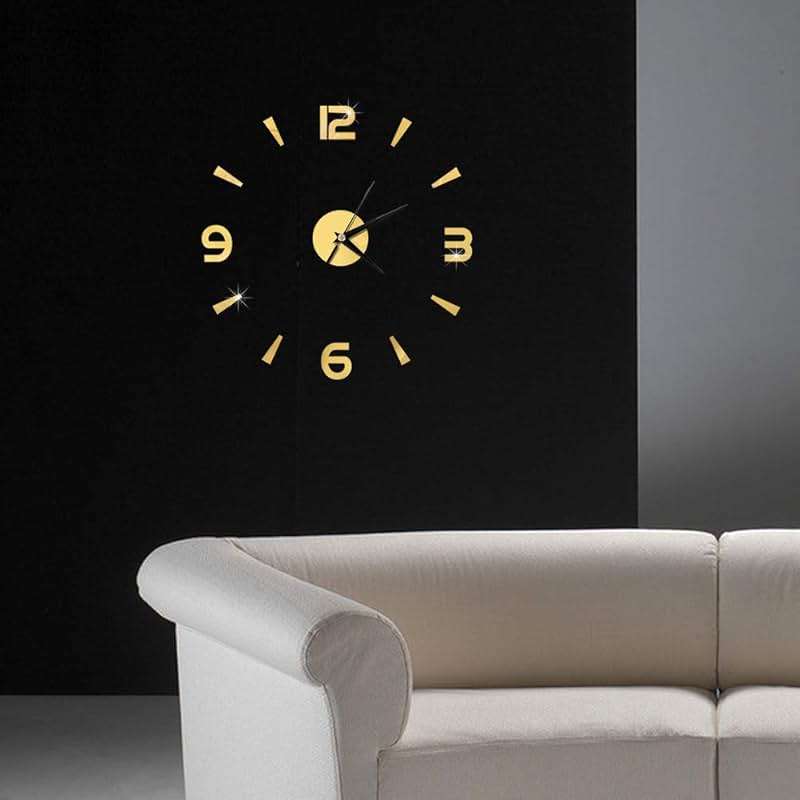 Pwshymi Mirror Wall Clock, 3D Frameless Wall Clock Stickers, 1mm Acrylic Mirror Watch Decor DIY Wall Modern for Home Office Living Room Decor DIY Clock Frameless Wall Clock (Gold) - Image 6