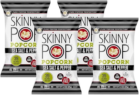 SkinnyPop Popcorn, Sea Salt & Pepper, Whole Grain, Dairy-Free Snack, 4.4oz Bag (Pack of 4) - Image 1