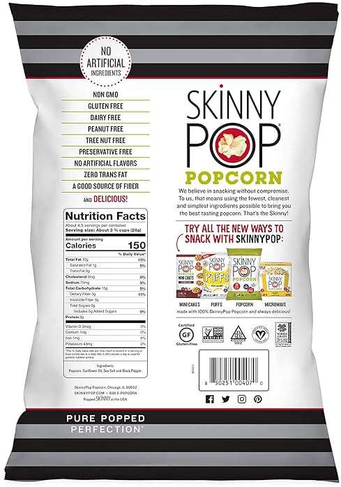 SkinnyPop Popcorn, Sea Salt & Pepper, Whole Grain, Dairy-Free Snack, 4.4oz Bag (Pack of 4) - Image 3