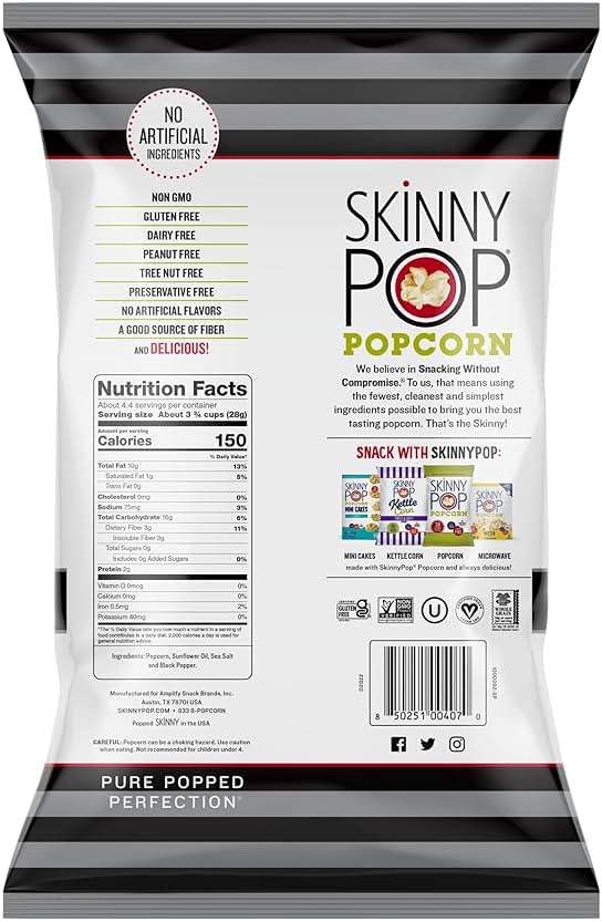 SkinnyPop Popcorn, Sea Salt & Pepper, Whole Grain, Dairy-Free Snack, 4.4oz Bag (Pack of 4) - Image 4