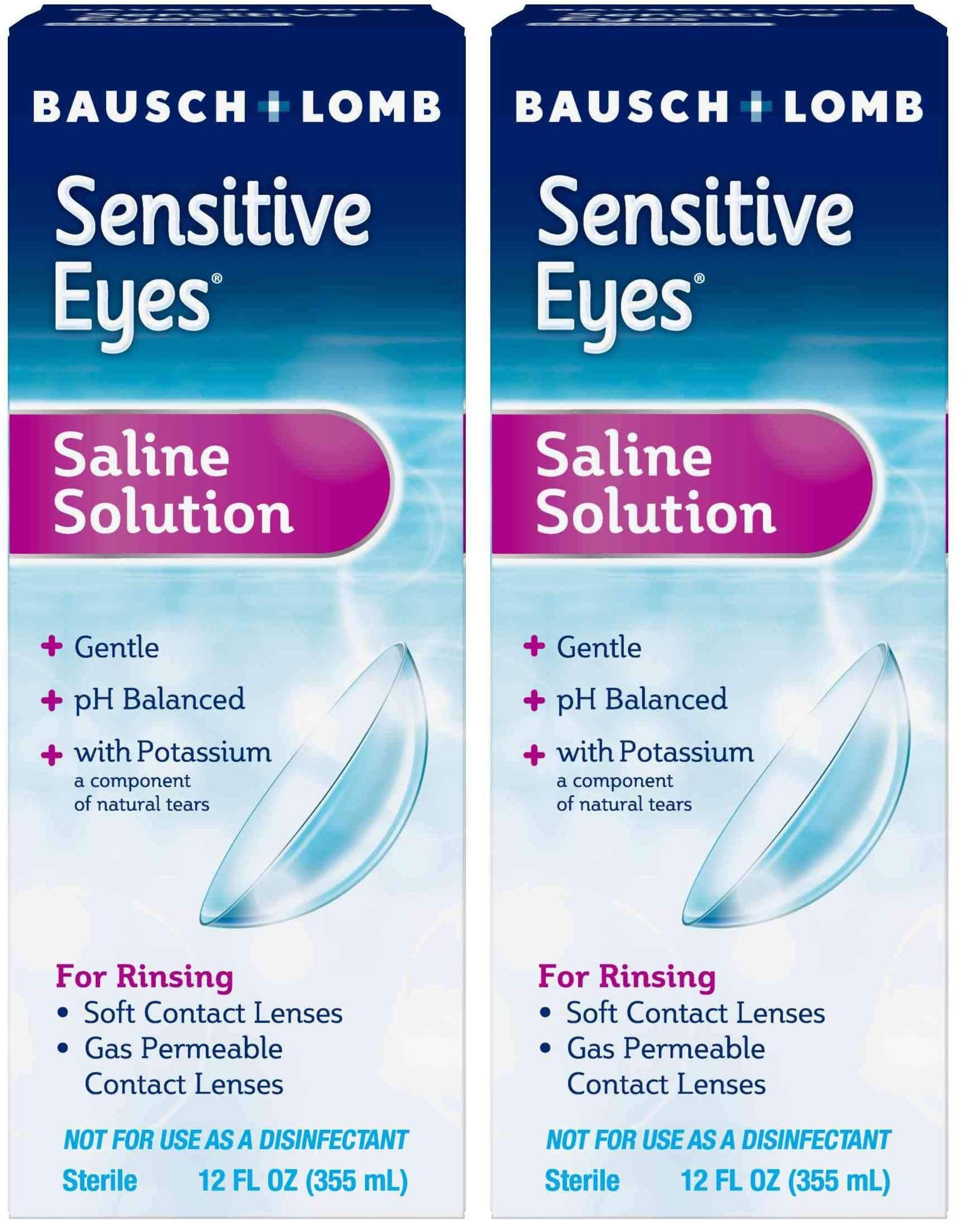 Bausch + Lomb Sensitive Eyes Saline Solution, Gentle Daily Rinse for Soft & Gas Permeable Contact Lenses, with Potassium, 12 Fl Oz, (Pack of 2) - Image 1