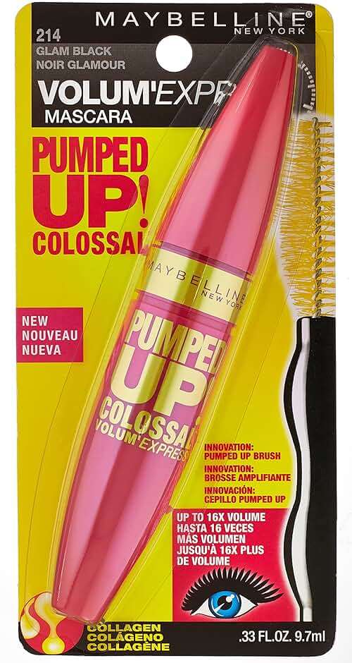 Maybelline Volum' Express Pumped Up Colossal Mascara, Washable Formula Infused with Collagen for Up To 16x Lash Volume, Glam Black, 1 Count (Pack of 2) - Image 2