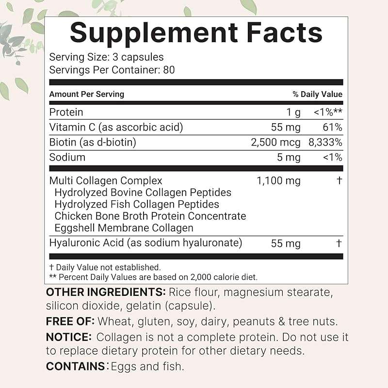 Micro Ingredients Multi Collagen Pills, 240 Capsules | Type I, II, III, V, X | Hydrolyzed Peptides with Biotin, Hyaluronic Acid, & Fat Soluble Vitamin C Complex | Non-GMO, Filler Free - Image 2