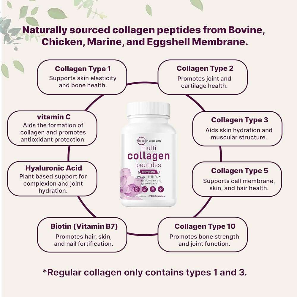 Micro Ingredients Multi Collagen Pills, 240 Capsules | Type I, II, III, V, X | Hydrolyzed Peptides with Biotin, Hyaluronic Acid, & Fat Soluble Vitamin C Complex | Non-GMO, Filler Free - Image 5