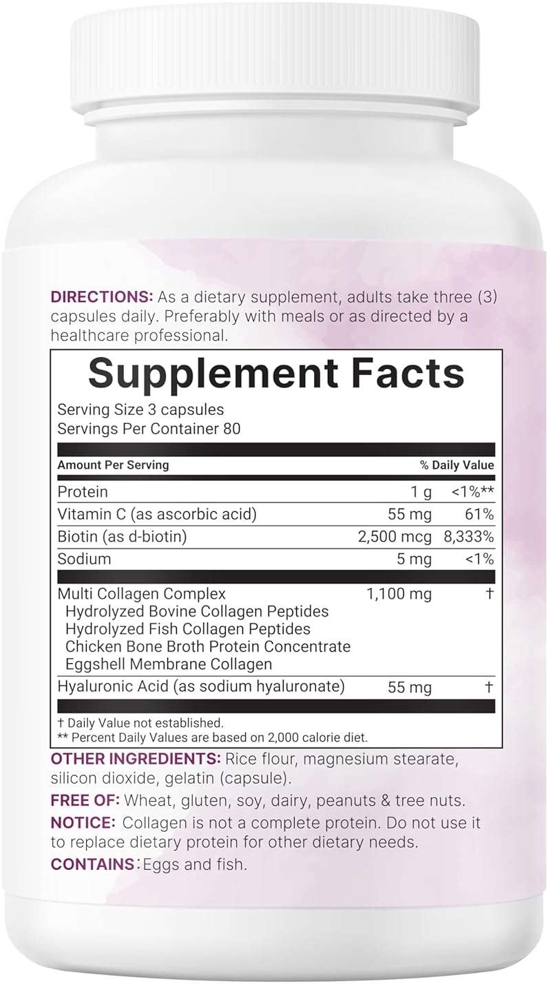 Micro Ingredients Multi Collagen Pills, 240 Capsules | Type I, II, III, V, X | Hydrolyzed Peptides with Biotin, Hyaluronic Acid, & Fat Soluble Vitamin C Complex | Non-GMO, Filler Free - Image 7