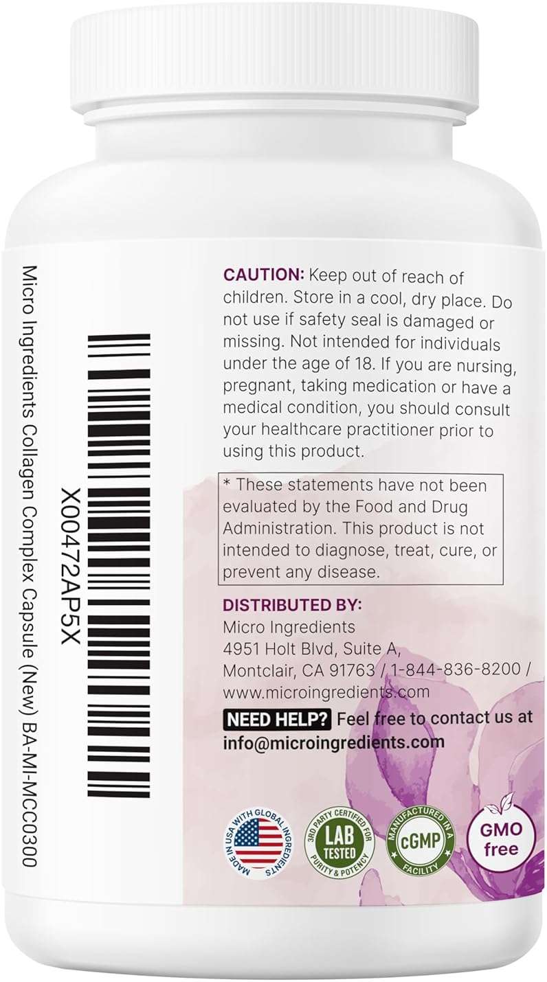 Micro Ingredients Multi Collagen Pills, 240 Capsules | Type I, II, III, V, X | Hydrolyzed Peptides with Biotin, Hyaluronic Acid, & Fat Soluble Vitamin C Complex | Non-GMO, Filler Free - Image 8