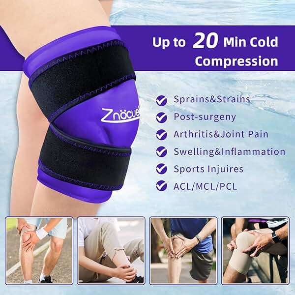 ZNÖCUETÖD Enhanced Knee Ice Pack Wrap 2 Pack for Pain Relief, Large Gel Ice Pack for Knee Leg Injuries Reusable with Cold Compression for Tendonitis, Arthritis, Swelling, Bruises, Surgery Recovery - Image 2