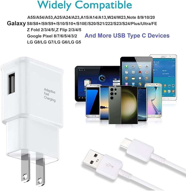 for Samsung Fast Charging Cord 6FT Type C Charger USB Wall Charger Block Samsung Fast Charger for Galaxy S9 S10 S10+ S20 S21 S22 S23 S24 S25 Plus/Ultra/FE,A55/A54/A56/A16/A15/A14/A25/A35,Note 20/10/9 - Image 3