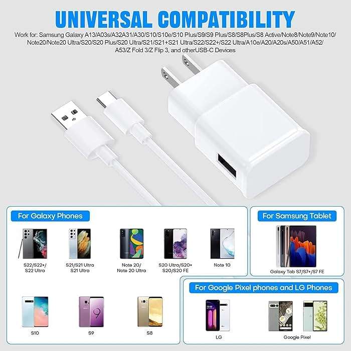 for Samsung Fast Charging Cord 6FT Type C Charger USB Wall Charger Block Samsung Fast Charger for Galaxy S9 S10 S10+ S20 S21 S22 S23 S24 S25 Plus/Ultra/FE,A55/A54/A56/A16/A15/A14/A25/A35,Note 20/10/9 - Image 9