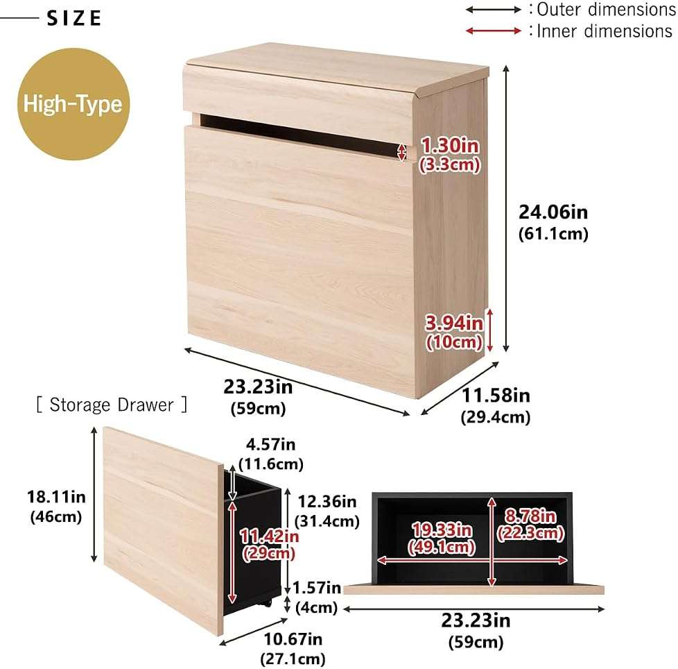 EMOOR Storage Chest Box with Drawer High-Type (Natural), Entryway Bench Hallway Footstool Living Room Bedroom - Image 2