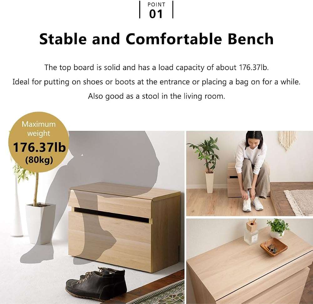 EMOOR Storage Chest Box with Drawer High-Type (Natural), Entryway Bench Hallway Footstool Living Room Bedroom - Image 3
