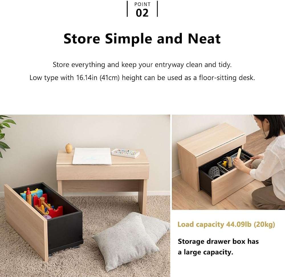 EMOOR Storage Chest Box with Drawer High-Type (Natural), Entryway Bench Hallway Footstool Living Room Bedroom - Image 4