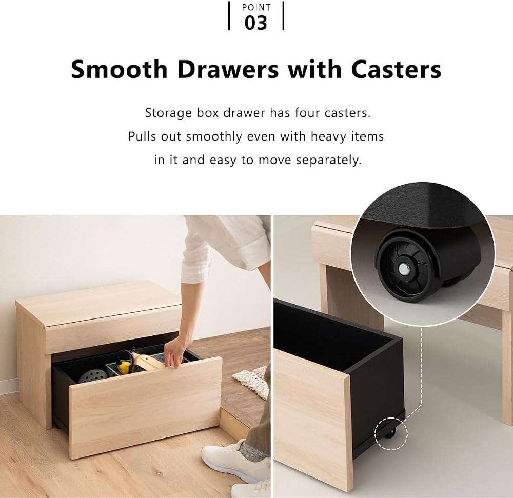 EMOOR Storage Chest Box with Drawer High-Type (Natural), Entryway Bench Hallway Footstool Living Room Bedroom - Image 5