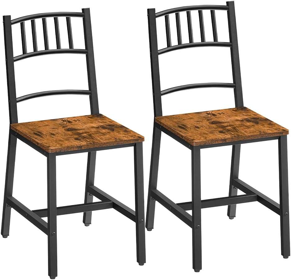HOOBRO Dining Chairs Set of 2, Wooden Kitchen Chairs with Metal Frame, Industrial Dining Chairs with Back, Easy to Assemble, Farmhouse Dining Chairs for Living Room, Rustic Brown and Black BF39CD01 - Image 1