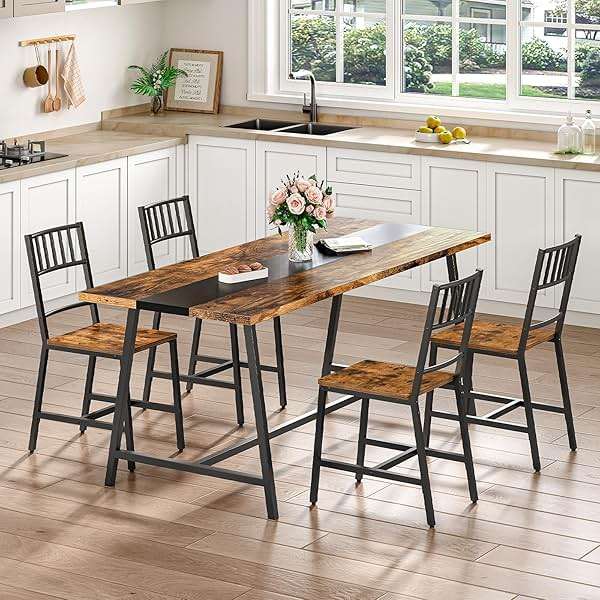 HOOBRO Dining Chairs Set of 2, Wooden Kitchen Chairs with Metal Frame, Industrial Dining Chairs with Back, Easy to Assemble, Farmhouse Dining Chairs for Living Room, Rustic Brown and Black BF39CD01 - Image 2