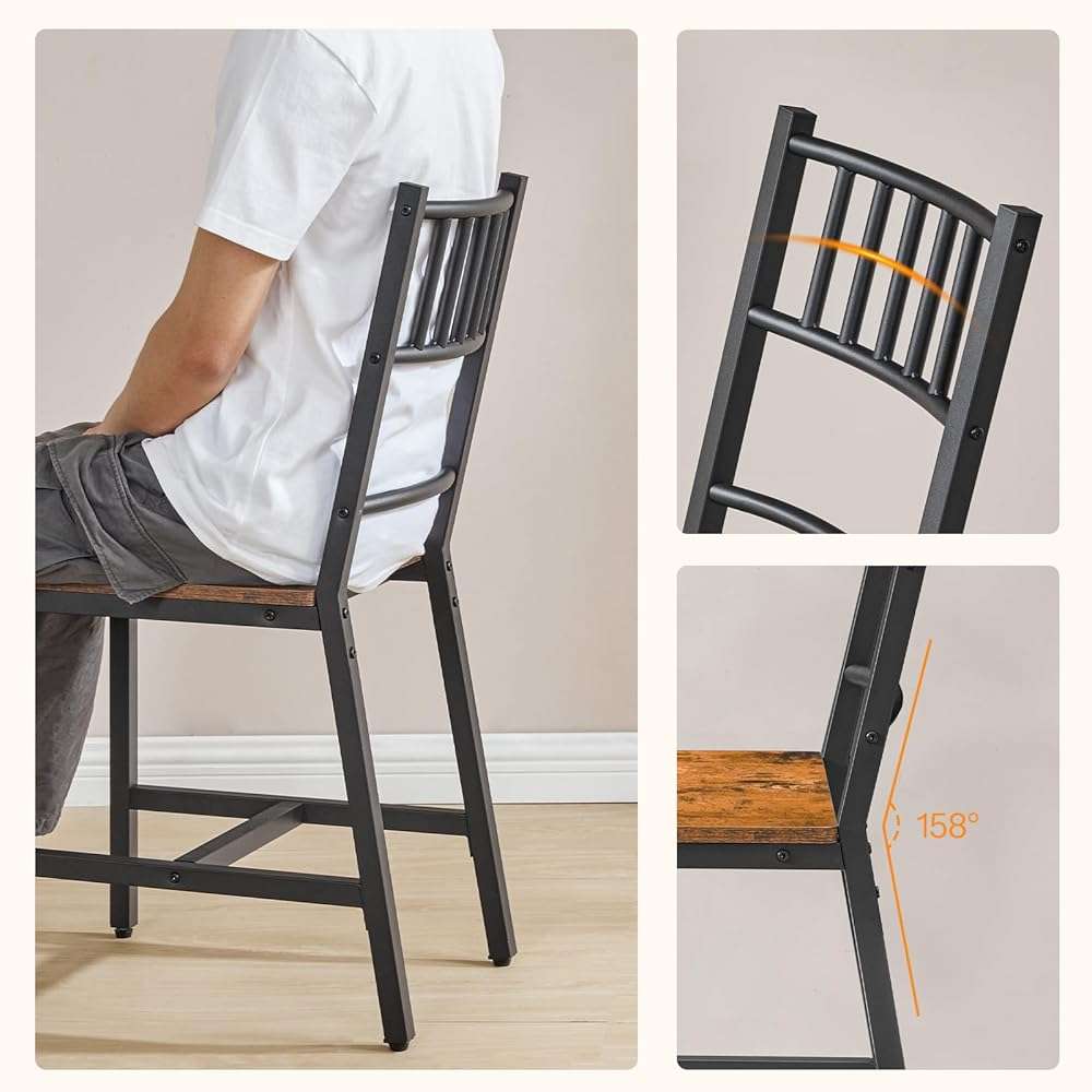 HOOBRO Dining Chairs Set of 2, Wooden Kitchen Chairs with Metal Frame, Industrial Dining Chairs with Back, Easy to Assemble, Farmhouse Dining Chairs for Living Room, Rustic Brown and Black BF39CD01 - Image 4
