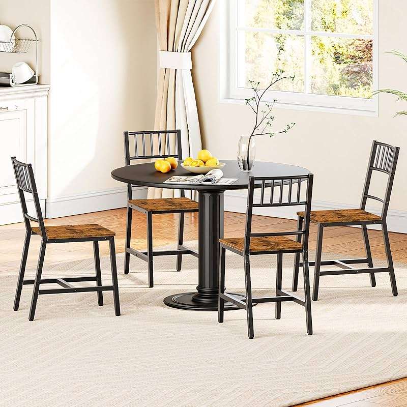 HOOBRO Dining Chairs Set of 2, Wooden Kitchen Chairs with Metal Frame, Industrial Dining Chairs with Back, Easy to Assemble, Farmhouse Dining Chairs for Living Room, Rustic Brown and Black BF39CD01 - Image 8